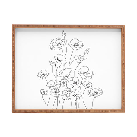 Nadja Poppy Flowers Line Art Rectangular Tray