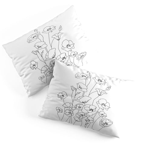 Nadja Poppy Flowers Line Art Pillow Shams