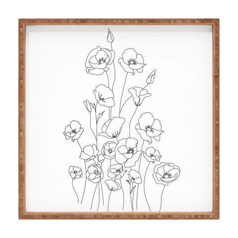 Nadja Poppy Flowers Line Art Square Tray