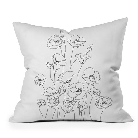 Nadja Poppy Flowers Line Art Throw Pillow