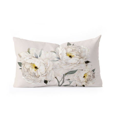 Nadja White Peonies Oblong Throw Pillow