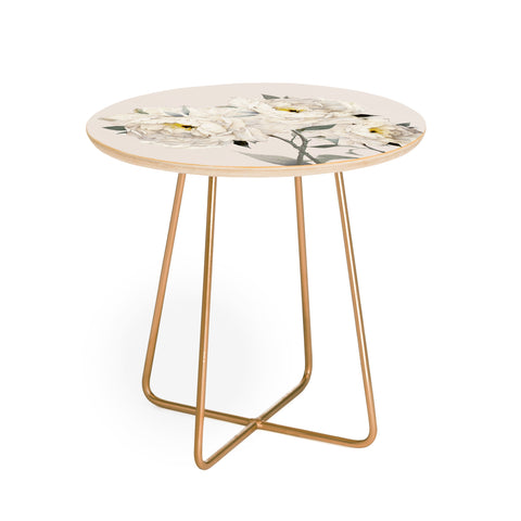 Nadja White Peonies Round Side Table