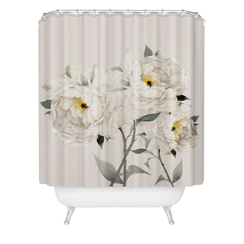 Nadja White Peonies Shower Curtain