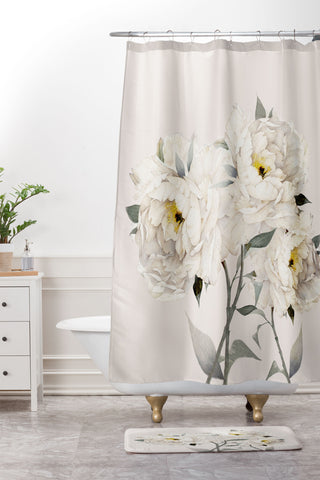 Nadja White Peonies Shower Curtain And Mat