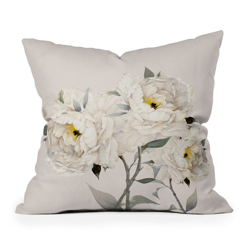 Nadja White Peonies Throw Pillow