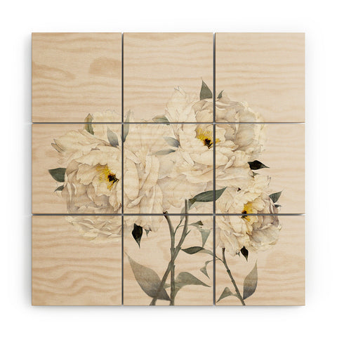 Nadja White Peonies Wood Wall Mural