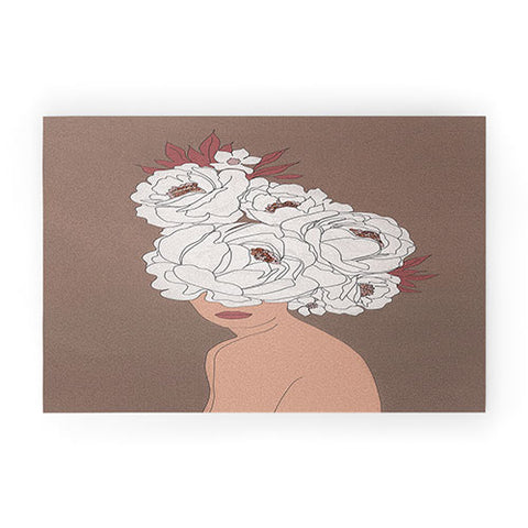 Nadja Woman with Peonies Welcome Mat
