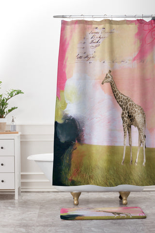 Natalie Baca Abstract Giraffe Shower Curtain And Mat
