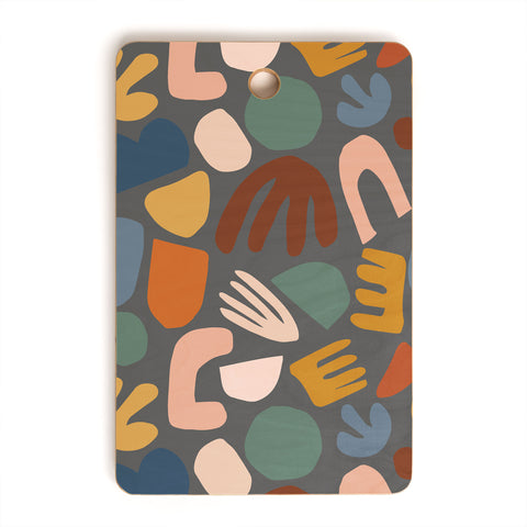 Natalie Baca Abstract Shapes Gray Cutting Board Rectangle