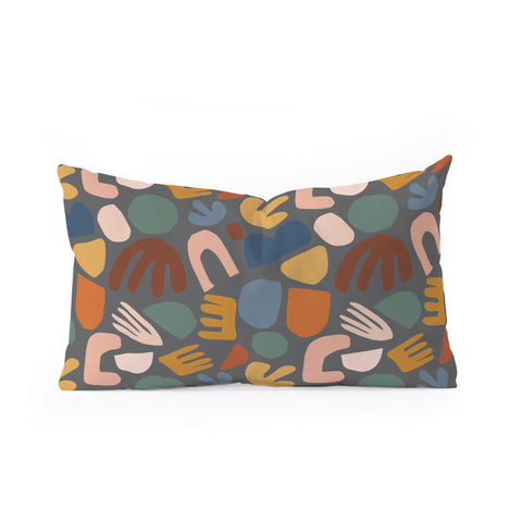 Natalie Baca Abstract Shapes Gray Oblong Throw Pillow