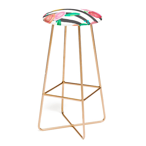 Natalie Baca Black Stripes and Blooms Bar Stool