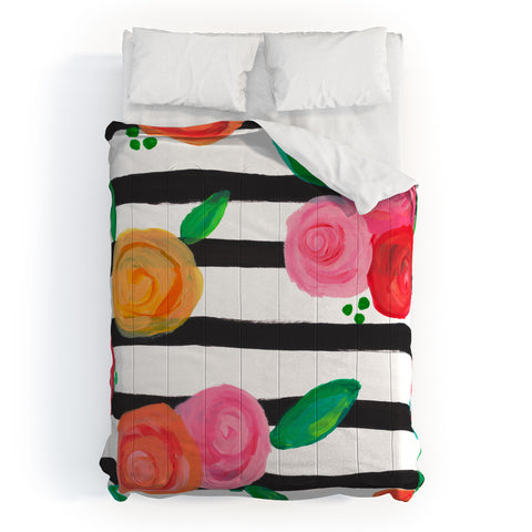 Natalie Baca Black Stripes and Blooms Comforter