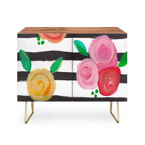 Natalie Baca Black Stripes and Blooms Credenza