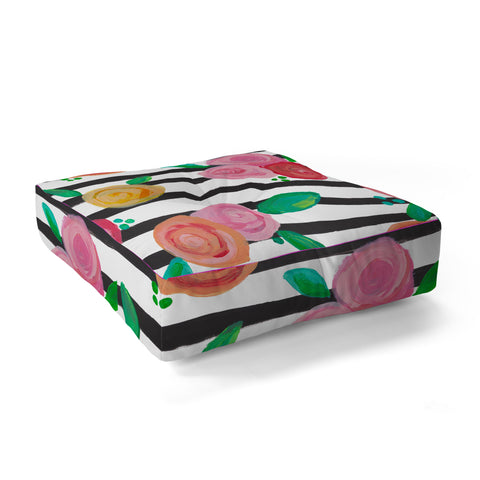 Natalie Baca Black Stripes and Blooms Floor Pillow Square