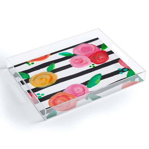 Natalie Baca Black Stripes and Blooms Acrylic Tray