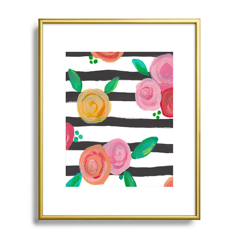 Natalie Baca Black Stripes and Blooms Metal Framed Art Print