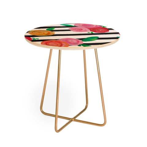 Natalie Baca Black Stripes and Blooms Round Side Table