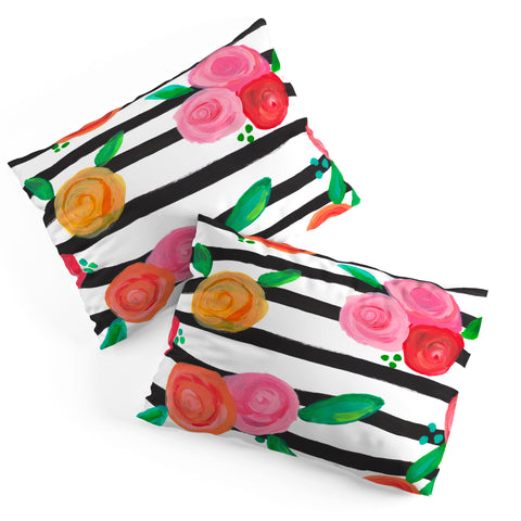Natalie Baca Black Stripes and Blooms Pillow Shams