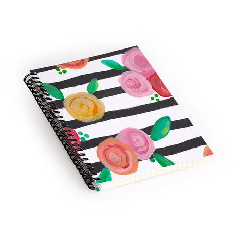 Natalie Baca Black Stripes and Blooms Spiral Notebook