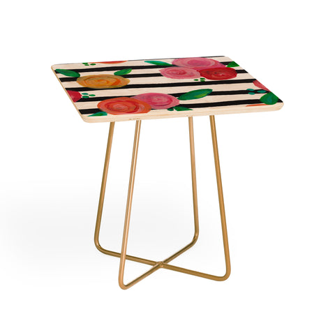 Natalie Baca Black Stripes and Blooms Side Table
