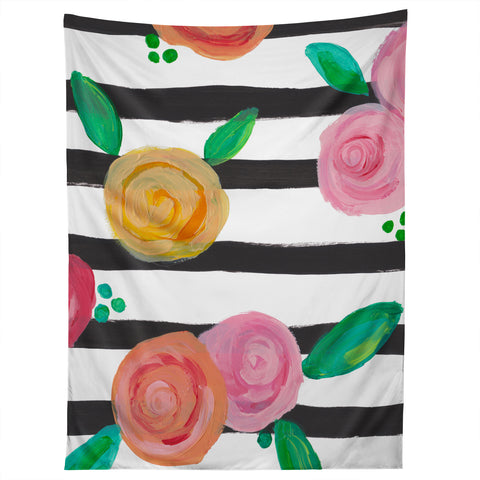 Natalie Baca Black Stripes and Blooms Tapestry