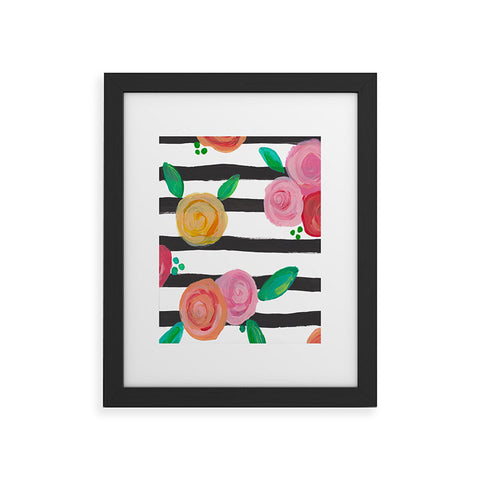 Natalie Baca Black Stripes and Blooms Framed Art Print