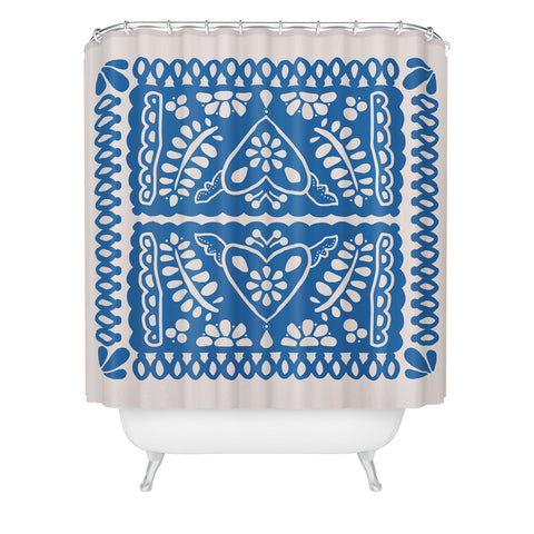 Natalie Baca Fiesta de Corazon in Blue Shower Curtain