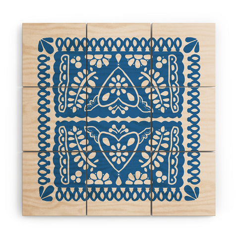 Natalie Baca Fiesta de Corazon in Blue Wood Wall Mural