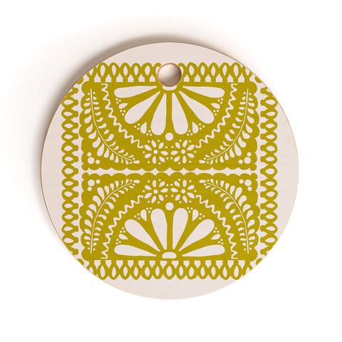 Natalie Baca Fiesta De Flores In Olive Cutting Board Round