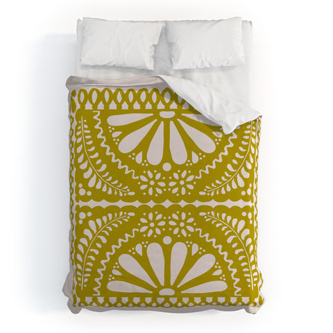 Natalie Baca Fiesta De Flores In Olive Duvet Cover