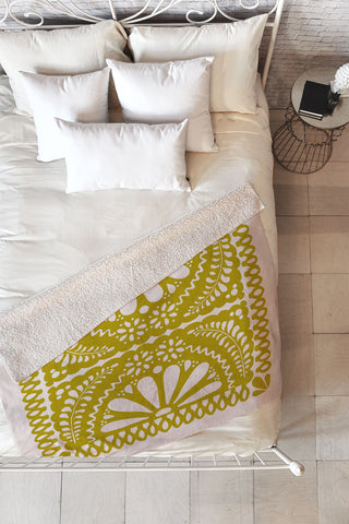 Natalie Baca Fiesta De Flores In Olive Fleece Throw Blanket