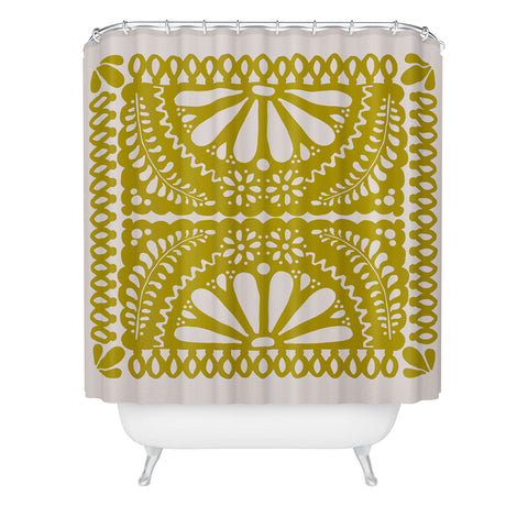 Natalie Baca Fiesta De Flores In Olive Shower Curtain