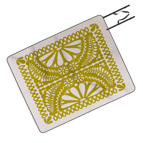 Natalie Baca Fiesta De Flores In Olive Picnic Blanket