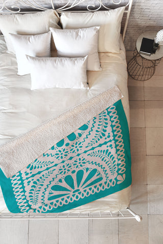 Natalie Baca Fiesta De Flores in Turquoise Fleece Throw Blanket
