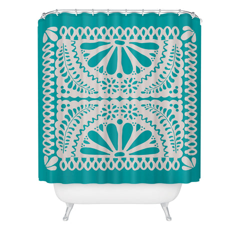 Natalie Baca Fiesta De Flores in Turquoise Shower Curtain