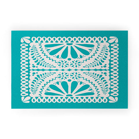 Natalie Baca Fiesta De Flores in Turquoise Welcome Mat