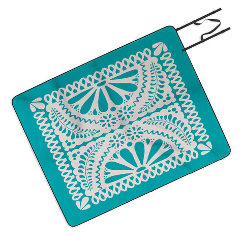 Natalie Baca Fiesta De Flores in Turquoise Picnic Blanket