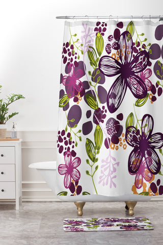 Natalie Baca Floral In Plum Shower Curtain And Mat