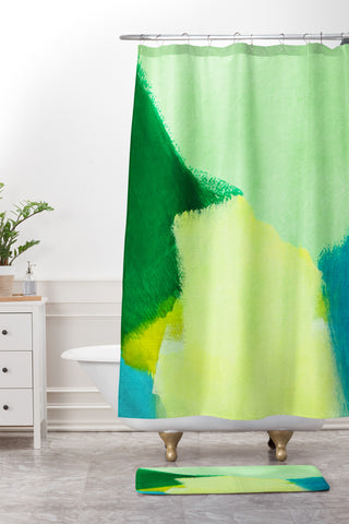 Natalie Baca Green Light Shower Curtain And Mat