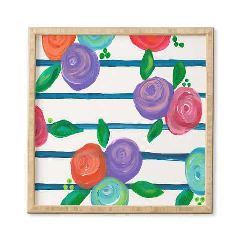 Natalie Baca Indigo Stripes and Blooms Framed Wall Art