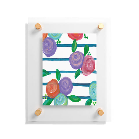Natalie Baca Indigo Stripes and Blooms Floating Acrylic Print