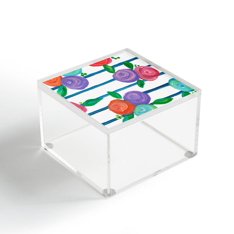 Natalie Baca Indigo Stripes and Blooms Acrylic Box