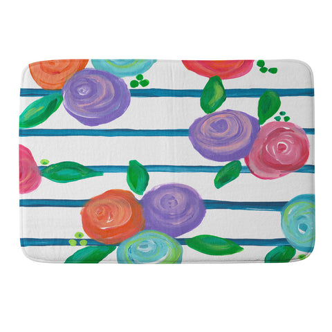 Natalie Baca Indigo Stripes and Blooms Memory Foam Bath Mat