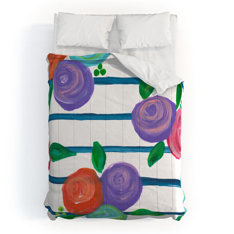 Natalie Baca Indigo Stripes and Blooms Comforter