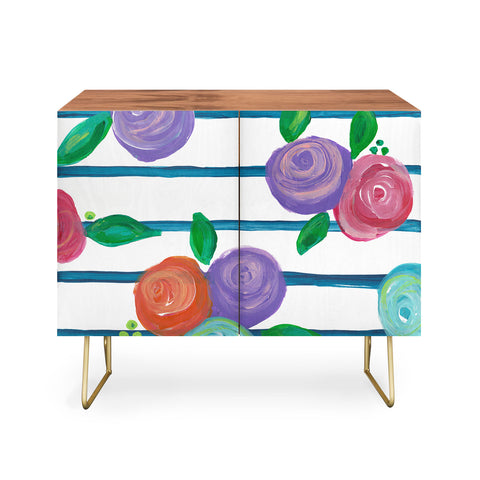 Natalie Baca Indigo Stripes and Blooms Credenza