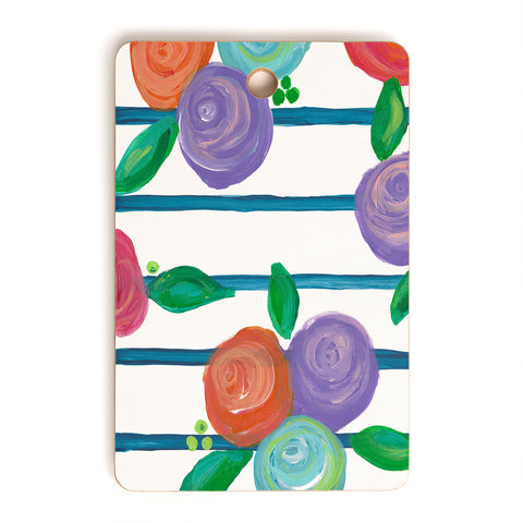 Natalie Baca Indigo Stripes and Blooms Cutting Board Rectangle