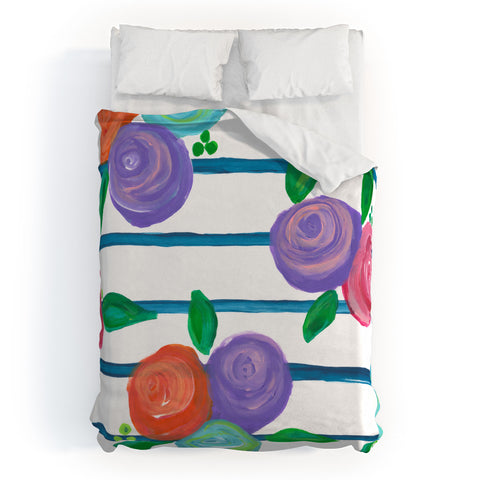 Natalie Baca Indigo Stripes and Blooms Duvet Cover