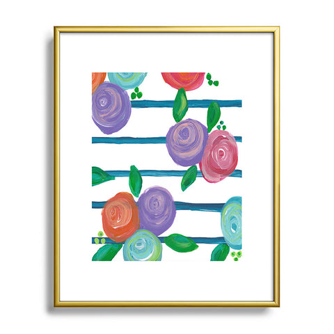 Natalie Baca Indigo Stripes and Blooms Metal Framed Art Print