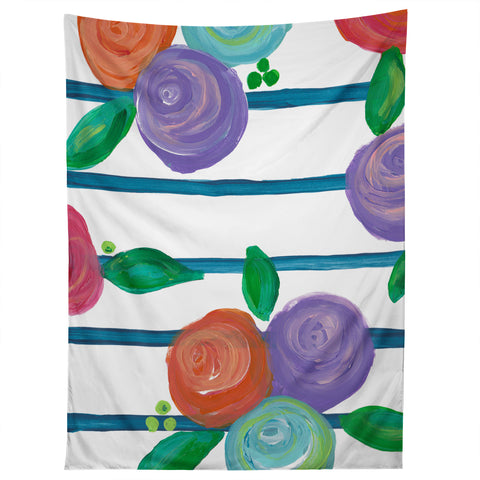 Natalie Baca Indigo Stripes and Blooms Tapestry