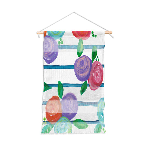 Natalie Baca Indigo Stripes and Blooms Wall Hanging Portrait